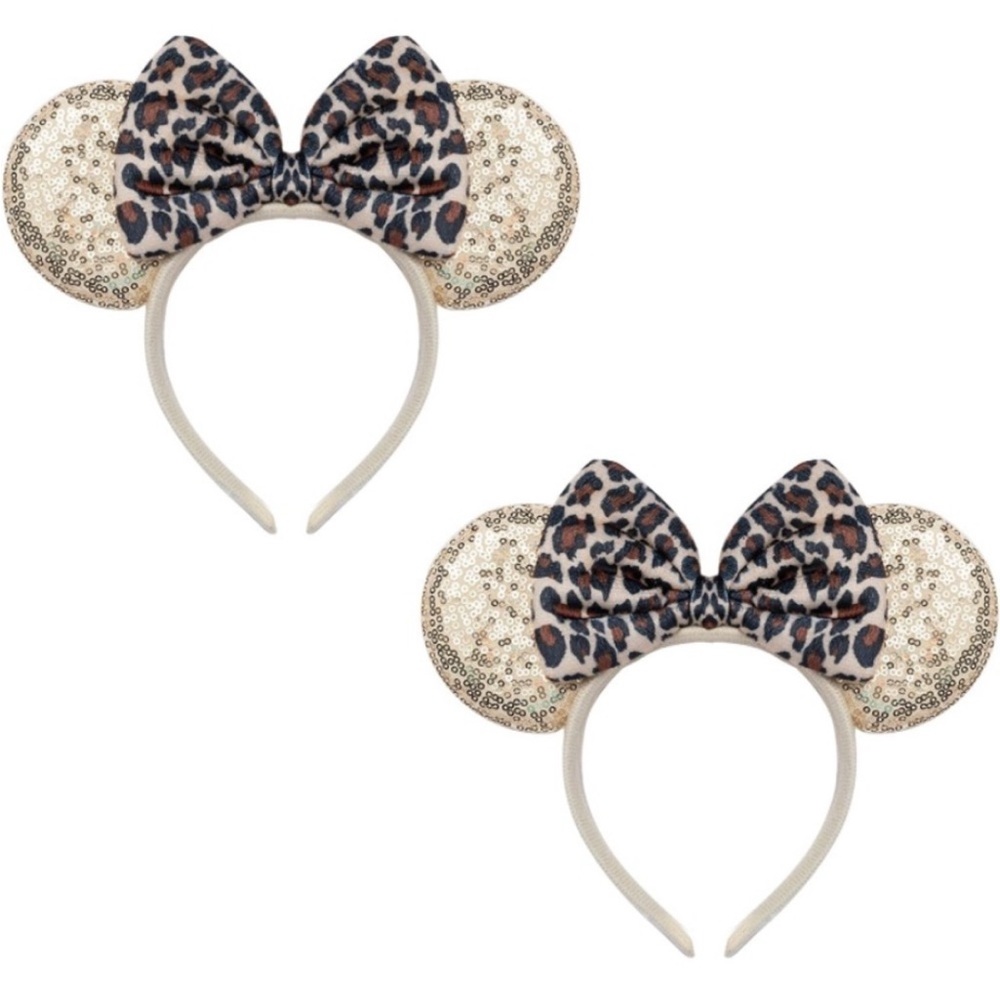 Pair of 2 Leopard Animal Print Sequins Minnie Mouse Ears